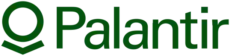 Green Palantir wordmark logo with a stylized geometric icon consisting of a circle above a downward-facing chevron.